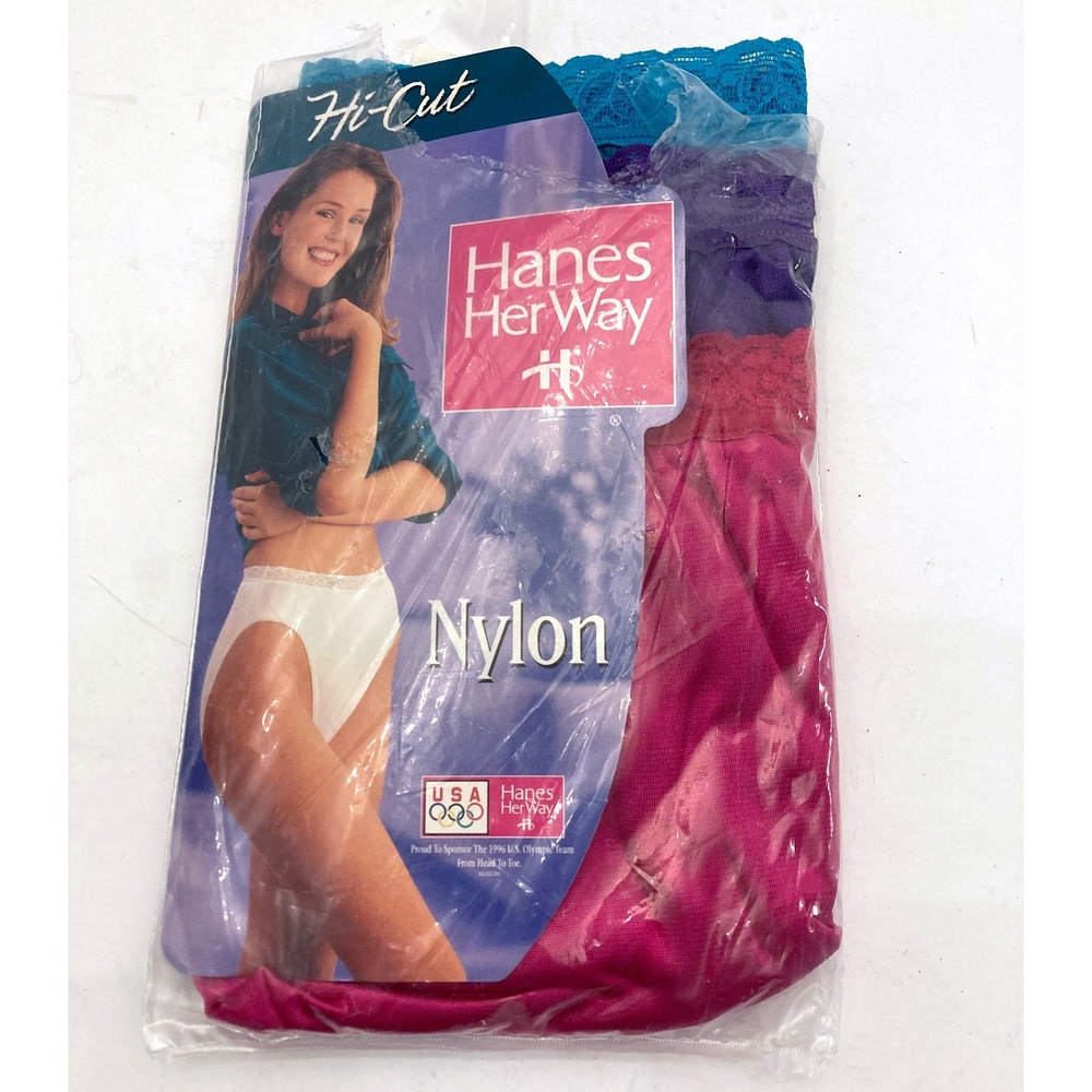 Hanes Her Way Hi-Cut Nylon Panties Womens 7 3-Pack Jewel Tones Vintage 1996